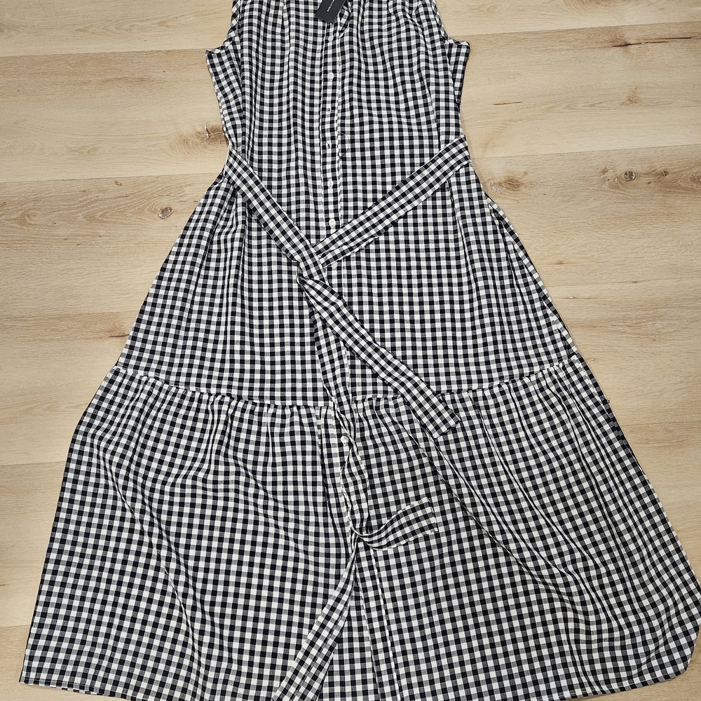 043 Tommy Hilfiger Gingham Black and White Midi Dress - Picture 3 of 4